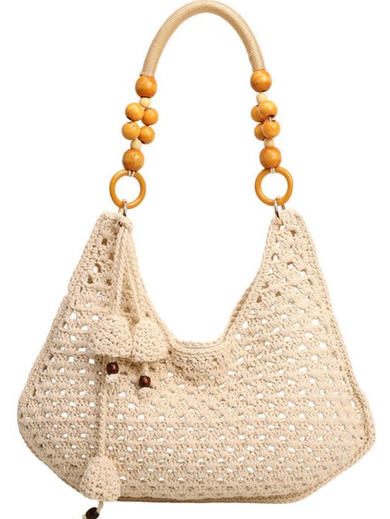 Handbags - Women's Crochet Hobo Bag | Boho Woven Shoulder Purse | Summer Beach Bag | New